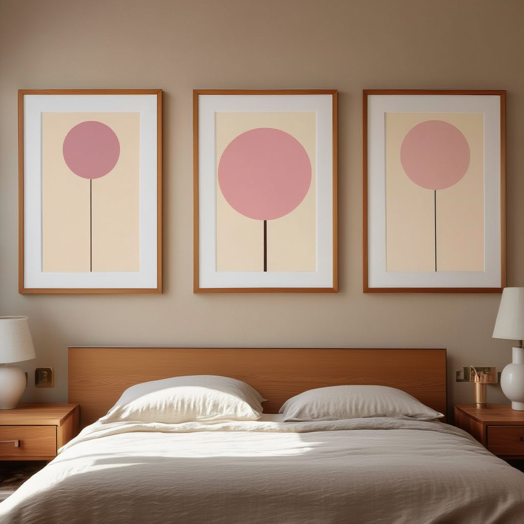 Set of 3 Round Pink Minimalist Prints – Modern Abstract Wall Art - Hakyarts