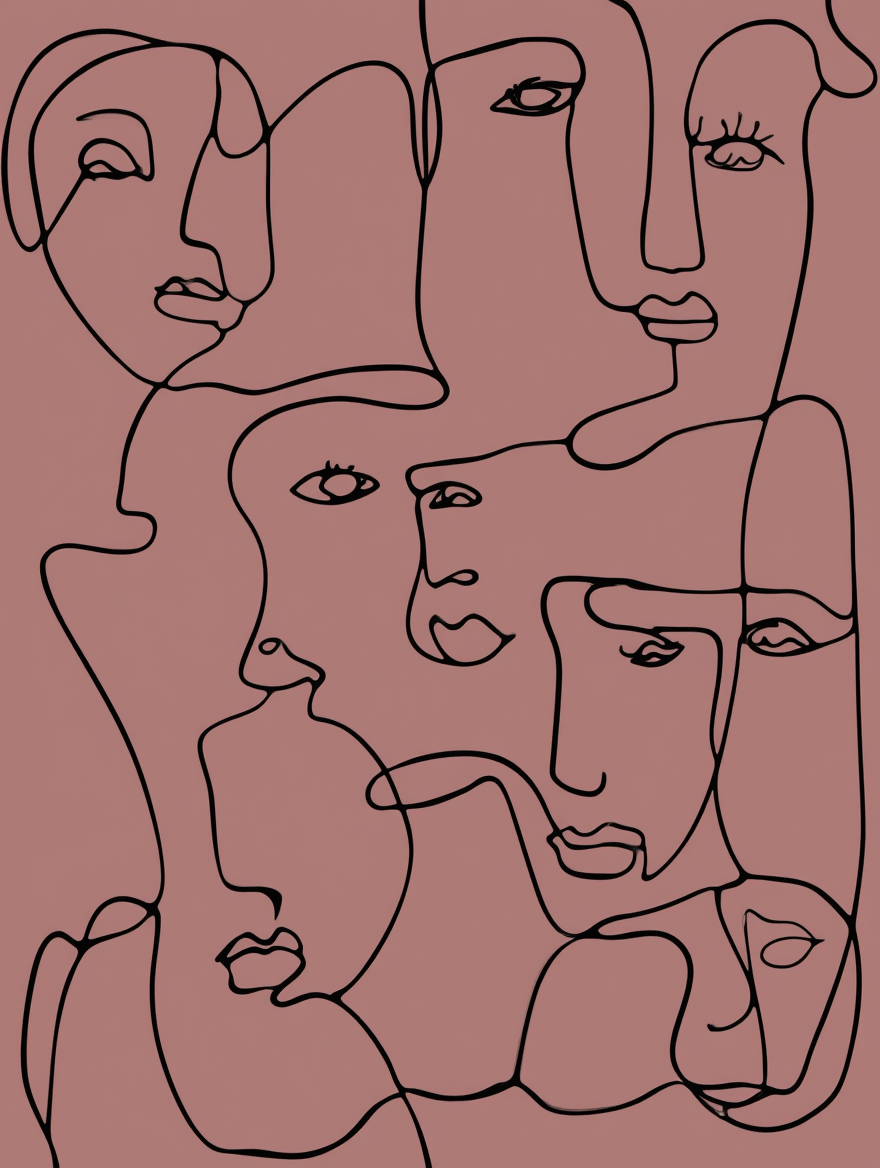Set of 3 Abstract Faces Line Art Prints – Minimalist Modern Wall Art - Hakyarts