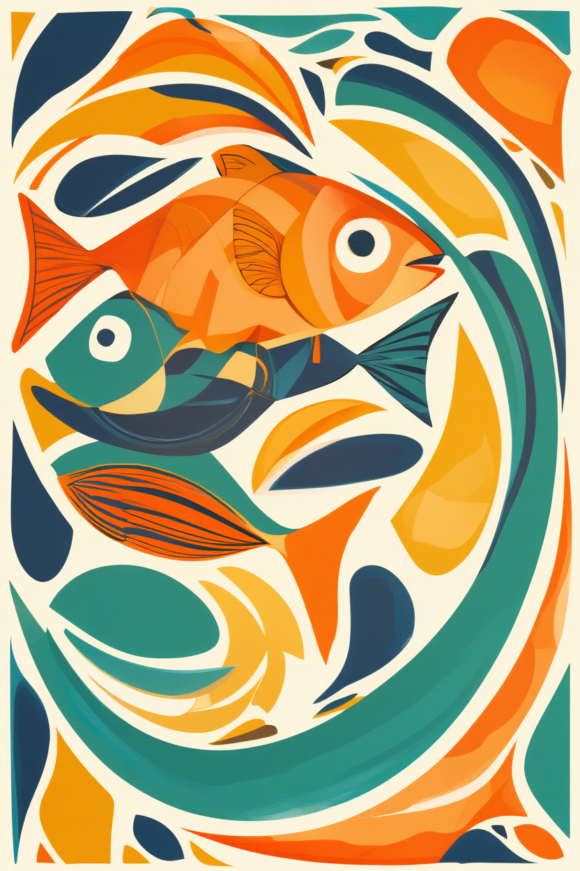 Lisbon Sun Lemon Fish – Living Room Set of 4 Prints - Hakyarts