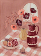 Set of 2 Canvas Prints – Seated Figure with Floral Roses & Breakfast Table | Contemporary Figurative and Still Life Wall Art