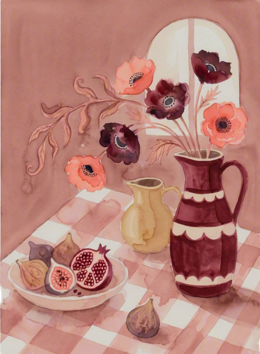Set of 2 Canvas Prints – Seated Figure with Floral Roses & Breakfast Table | Contemporary Figurative and Still Life Wall Art