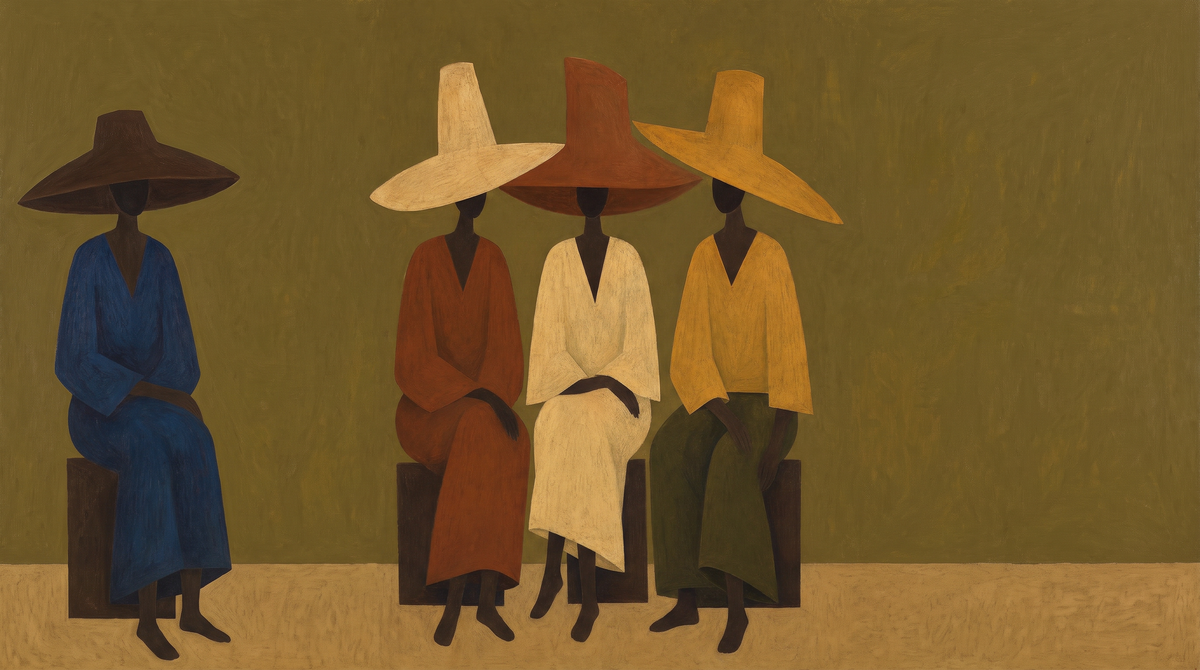 Canvas Print Tall Hats Ensemble | Sculptural Figurative Wall
