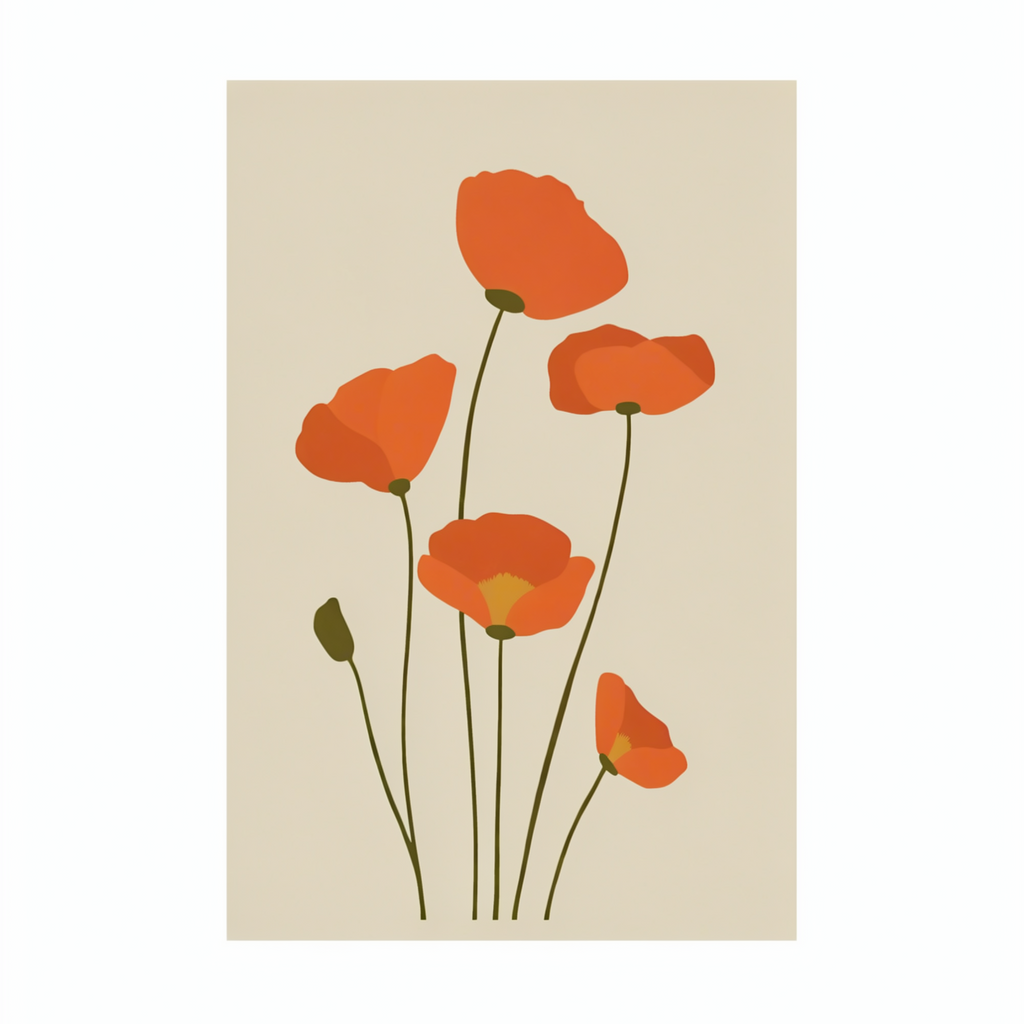 Canvas Print Terracotta Poppies | Contemporary Botanical Floral Wall Art