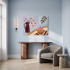 Canvas Print Pink Peaches on Blue | Colourful Fruit Still Life Wall Art
