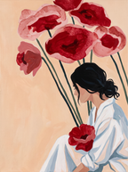 Set of 2 Canvas Prints – Seated Figure with Floral Roses & Breakfast Table | Contemporary Figurative and Still Life Wall Art