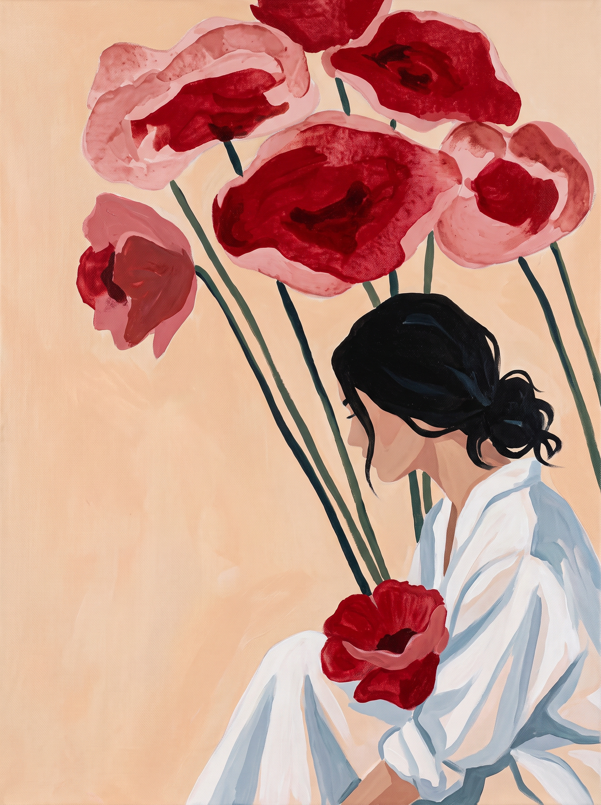 Set of 2 Canvas Prints – Seated Figure with Floral Roses & Breakfast Table | Contemporary Figurative and Still Life Wall Art