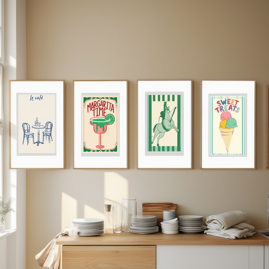 Set of 4 Sweet Treats Kitchen Art Prints – Playful Dessert Wall Decor - Hakyarts