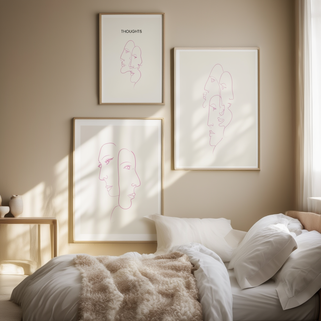 Set of 3 Minimalist Abstract Faces Art Prints – Contemporary Figurative Wall Decor - Hakyarts