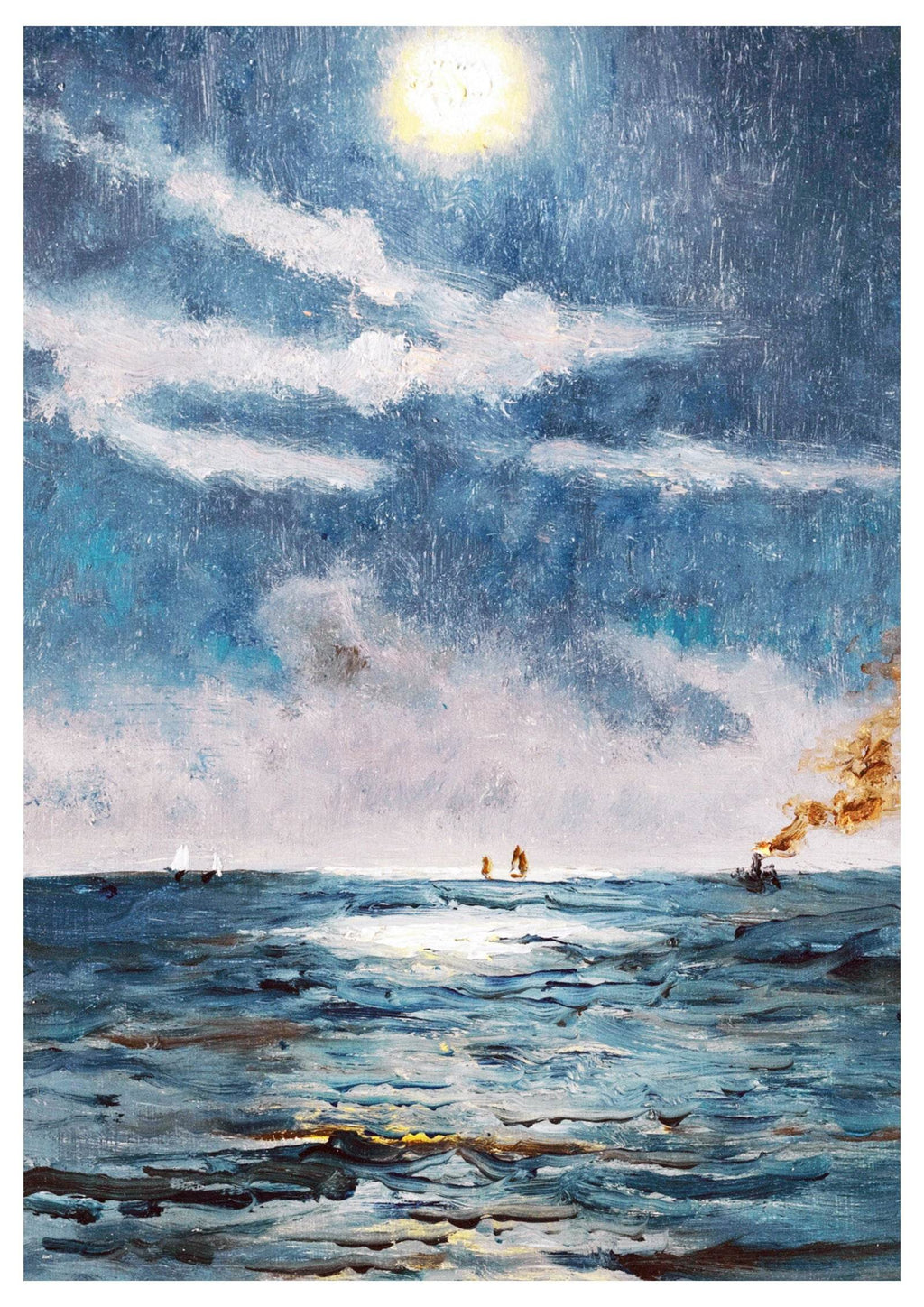 Alfred Stevens - A Calm Moonlit Marine Scene - Hakyarts