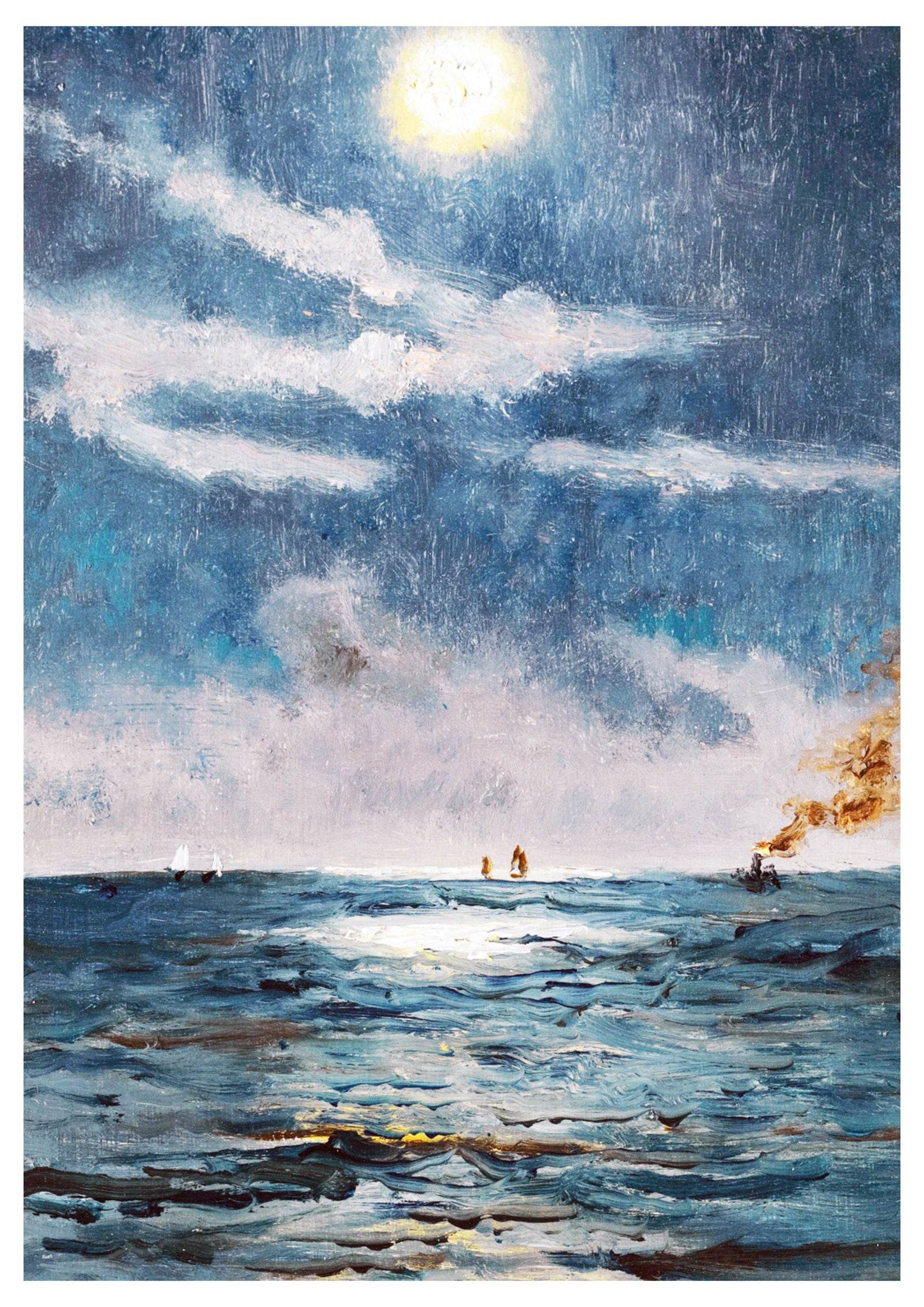 Alfred Stevens - A Calm Moonlit Marine Scene - Hakyarts