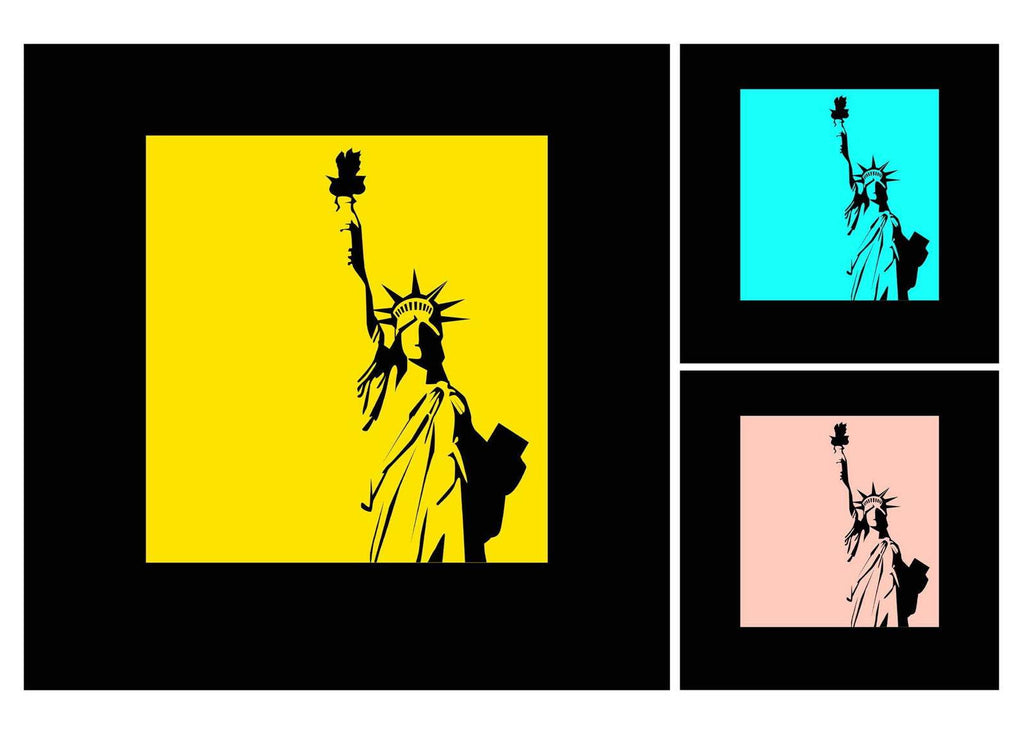 Set of 2 Red Abstract Form I with Blue Dot & Andy Warhol Style Statue of Liberty Prints | Contemporary Pop Art Wall Art Set