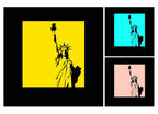 Set of 2 Red Abstract Form I with Blue Dot & Andy Warhol Style Statue of Liberty Prints | Contemporary Pop Art Wall Art Set