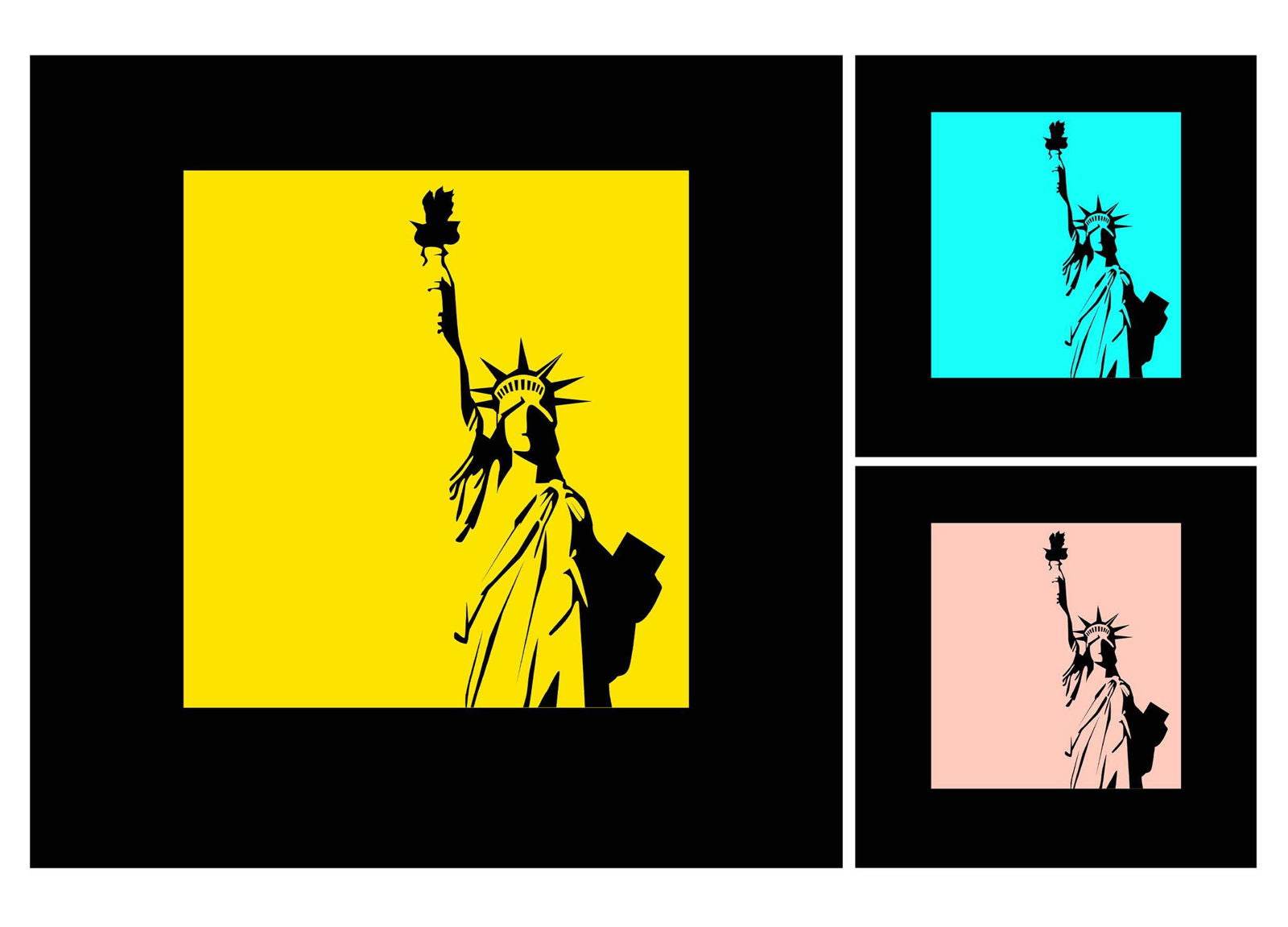 Set of 2 Red Abstract Form I with Blue Dot & Andy Warhol Style Statue of Liberty Prints | Contemporary Pop Art Wall Art Set