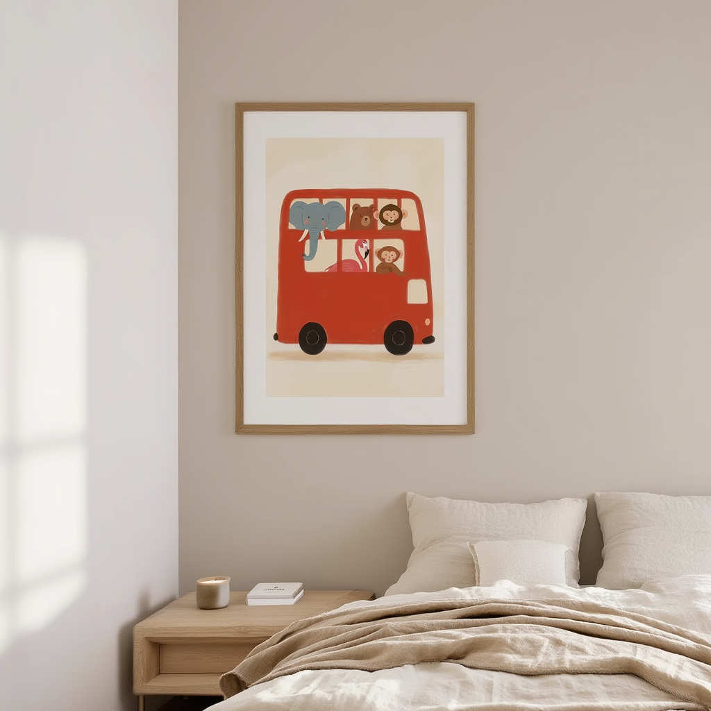 Animals on the Bus – Whimsical Minimalist Art Print