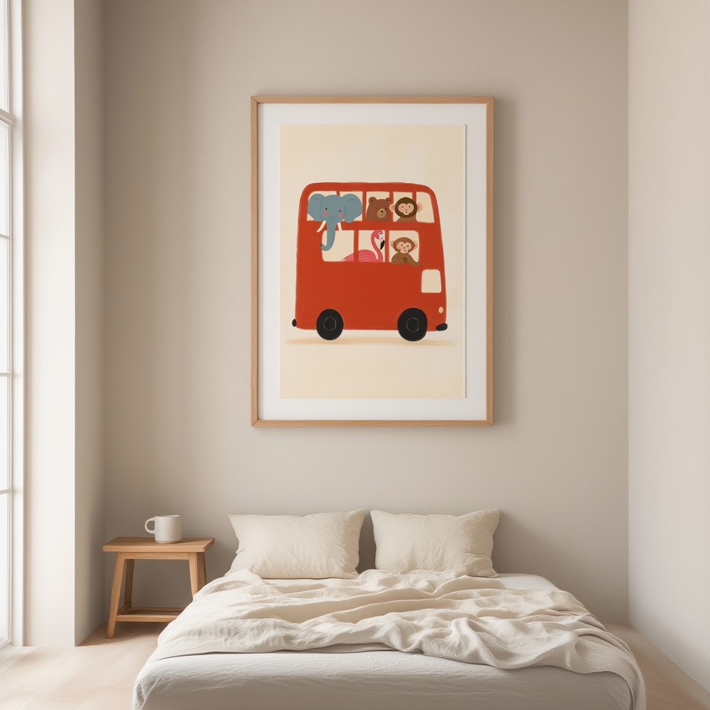 Animals on the Bus – Whimsical Minimalist Art Print