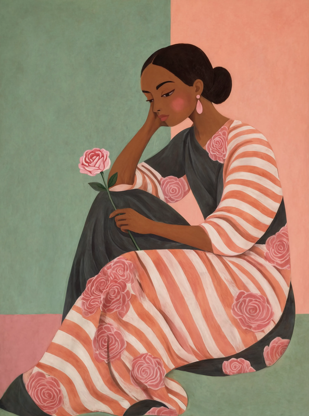 Apricot Rose Muse | Contemporary Floral Wall Art Print