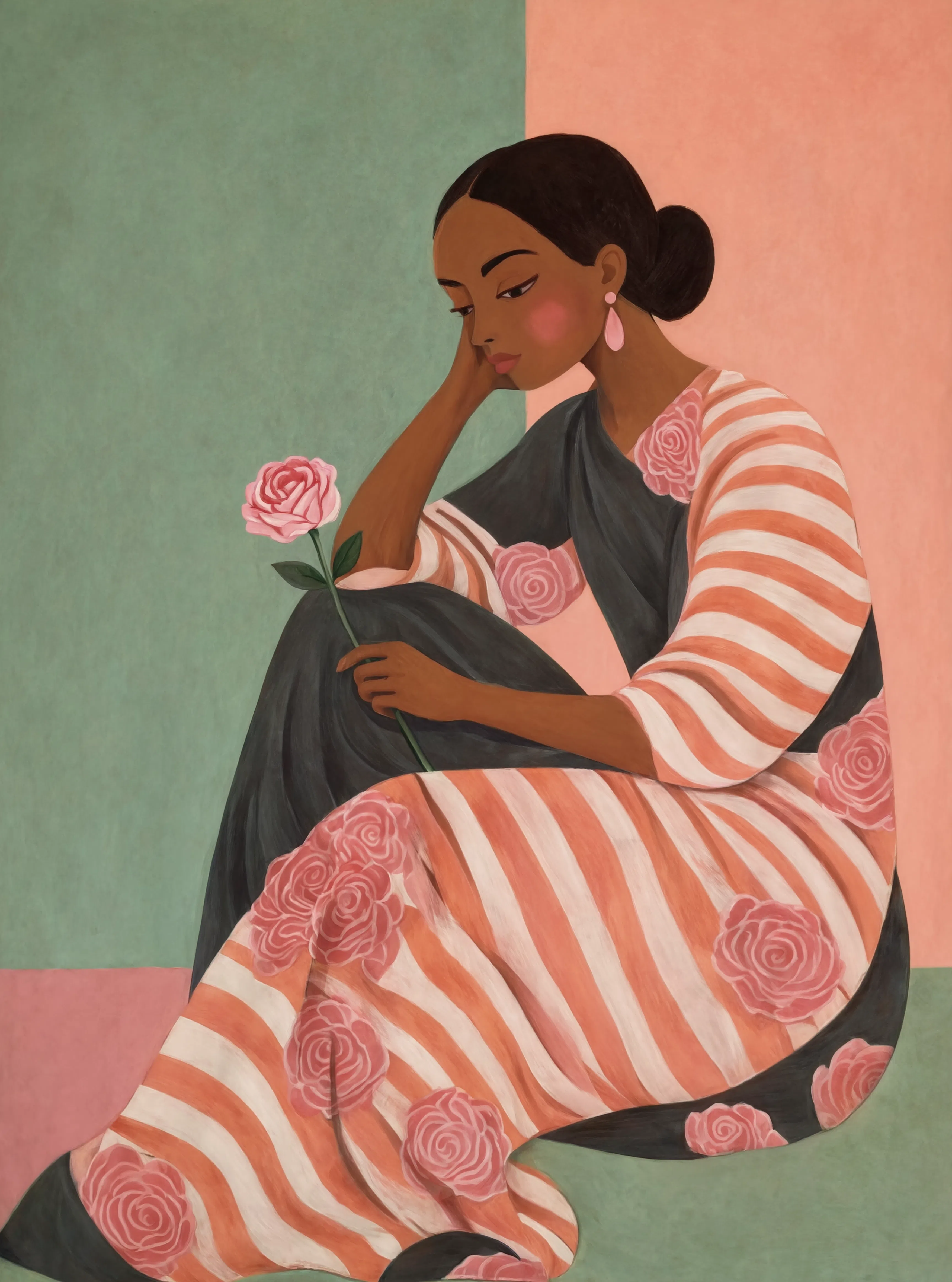 Apricot Rose Muse | Contemporary Floral Wall Art Print