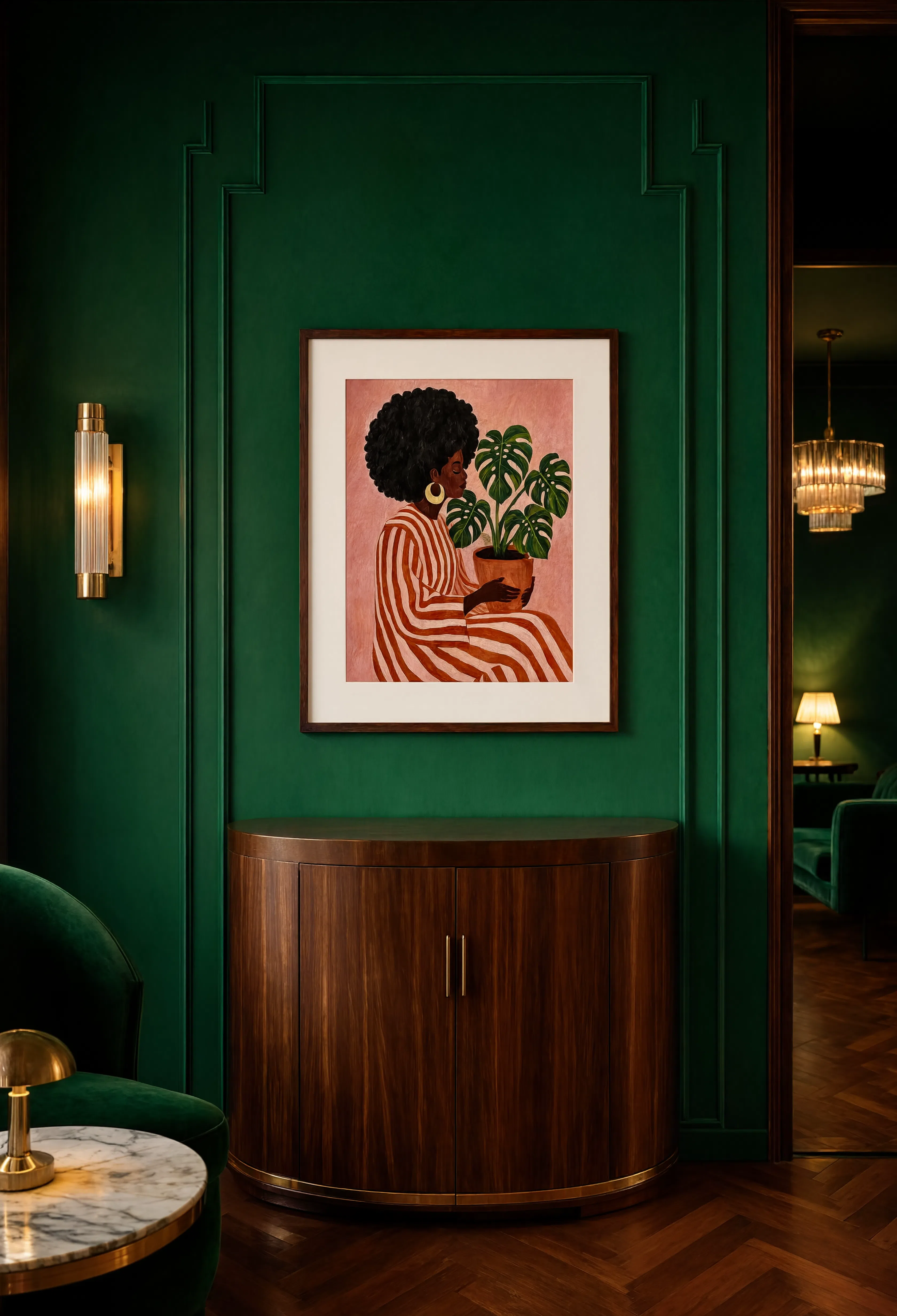 Beautiful Woman with Monstera | Contemporary Afro Botanical Wall Art