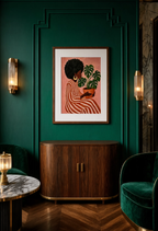 Beautiful Woman with Monstera | Contemporary Afro Botanical Wall Art