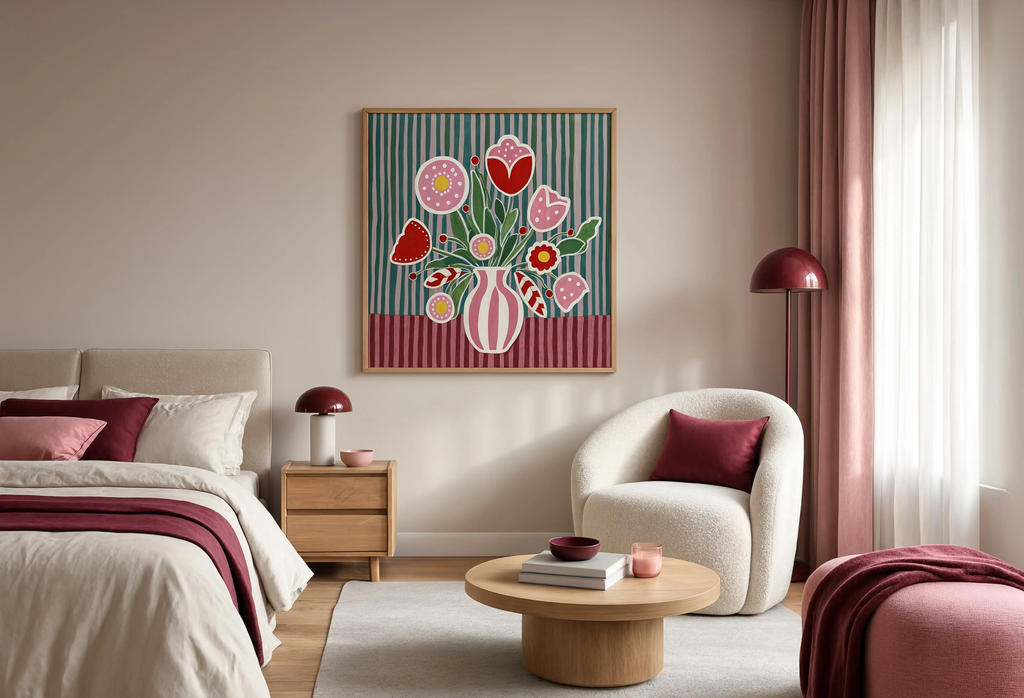 Pink Folk Floral Variation II | Contemporary Folk Botanical Wall Art Print