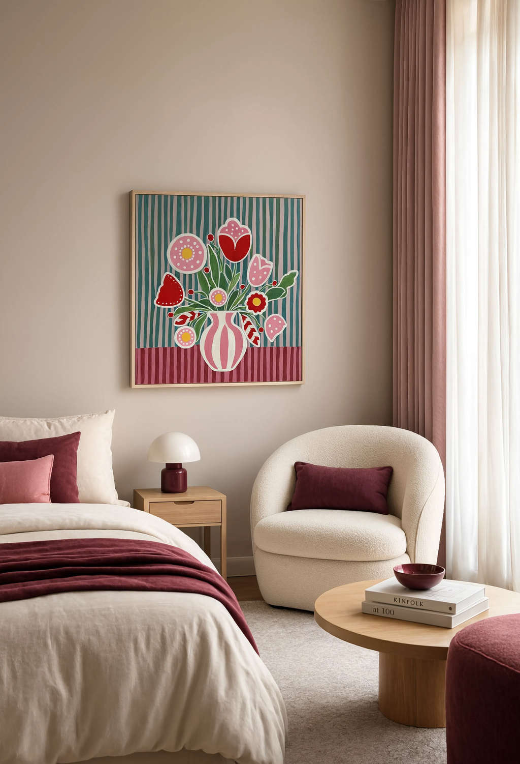 Pink Folk Floral Variation II | Contemporary Folk Botanical Wall Art Print