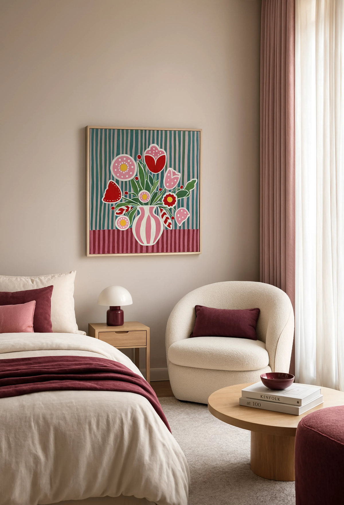 Pink Folk Floral Variation II | Contemporary Folk Botanical Wall Art Print