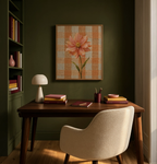 Coral Bloom on Gingham Linen Variation | Contemporary Floral Wall Art Print