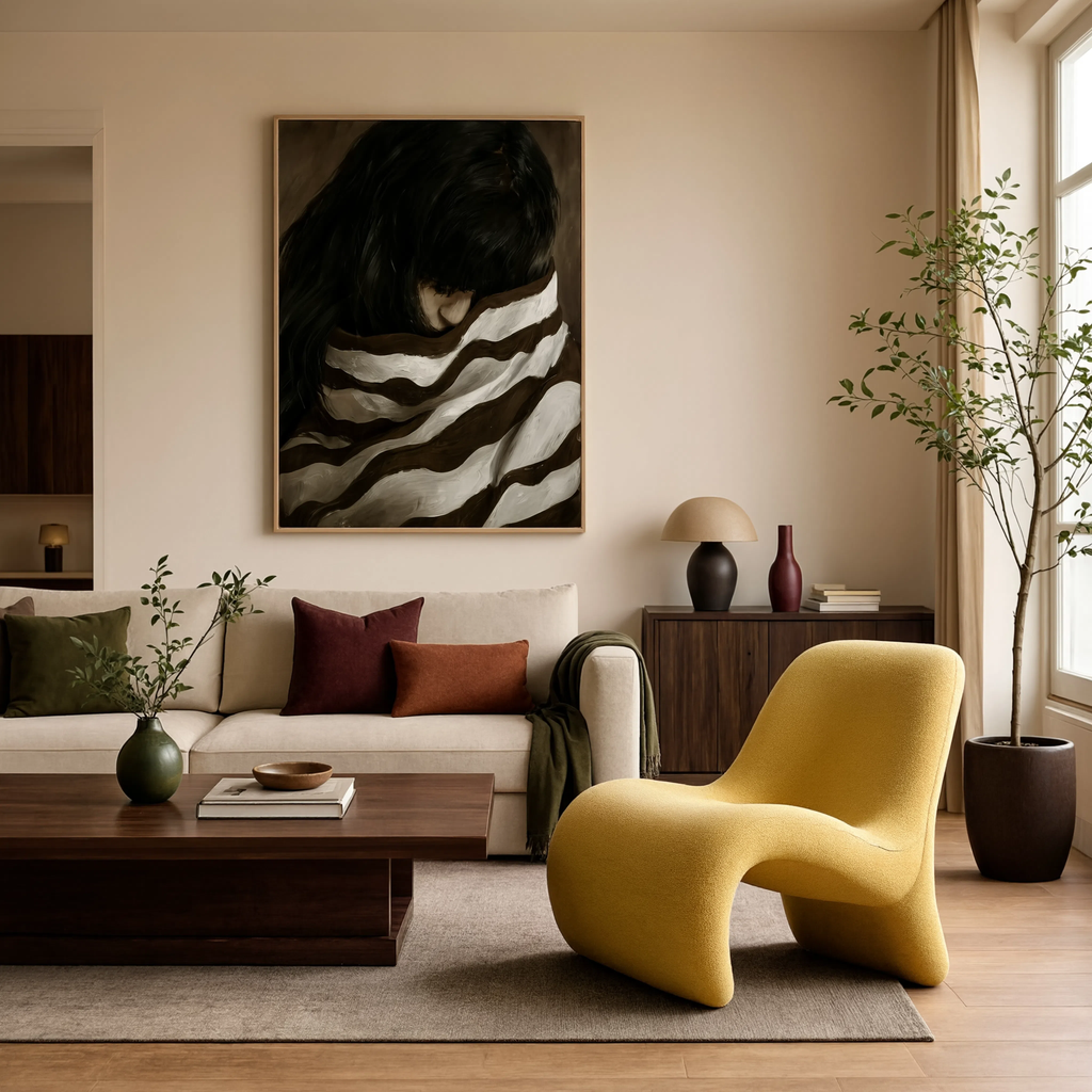 Concealed Figure & Draped Bands | Contemporary Figurative Wall Art Print