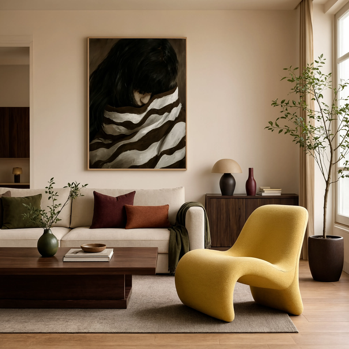 Concealed Figure & Draped Bands | Contemporary Figurative Wall Art Print