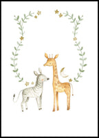 Baby Giraffe and Zebra Poster