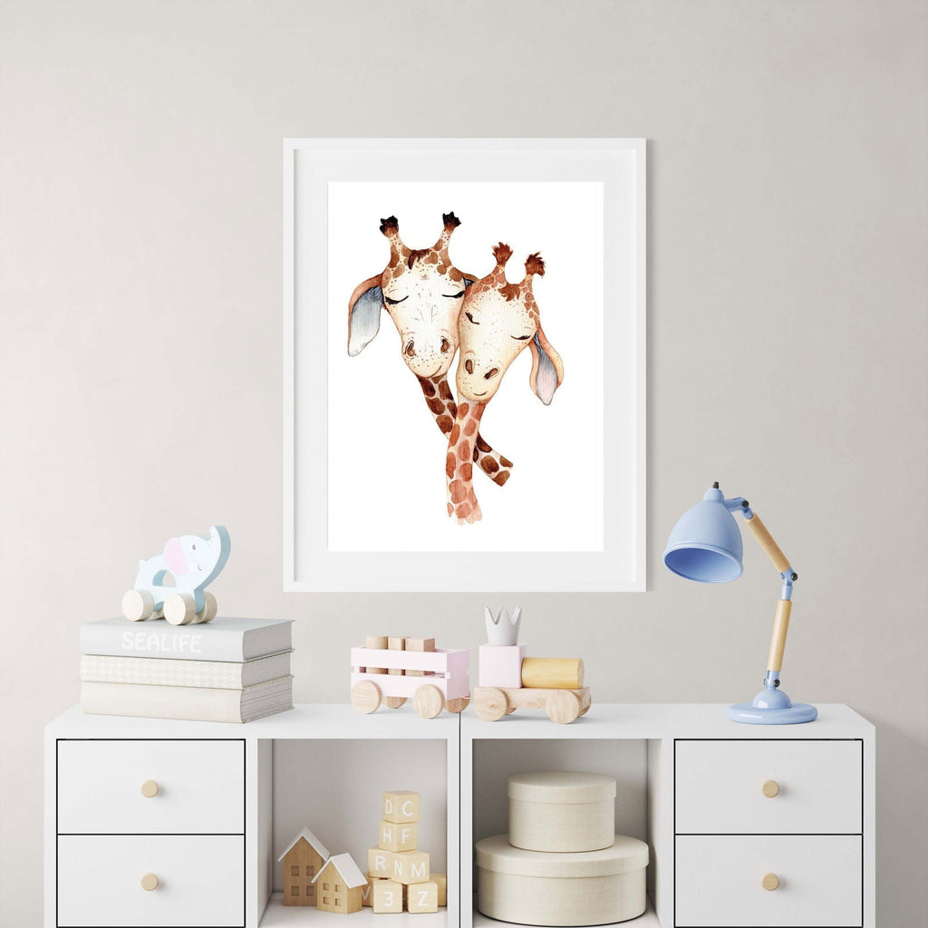Baby Giraffe with Mother Poster