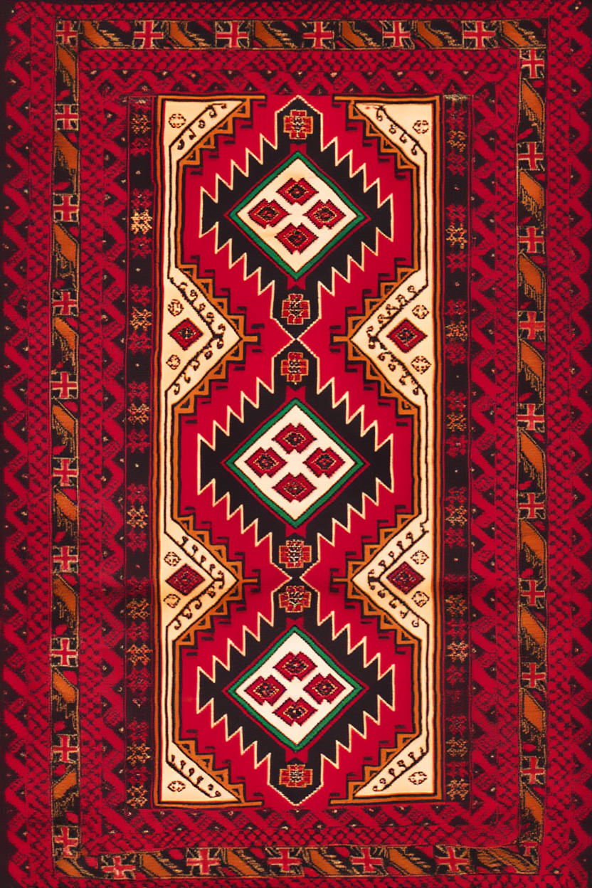 Red Baluchi Rug Variation | Orientalist Art Print Collection