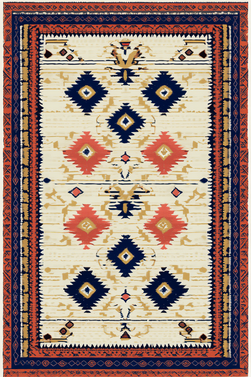 Set of 2 Wall Art Prints – Modernist Muse Portrait & Baluchi Rug Variation II Collection