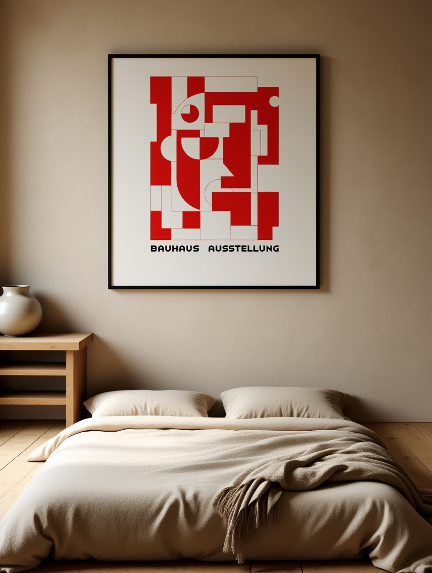 White & Red Bauhaus Exhibition Poster – Modernist Art Print