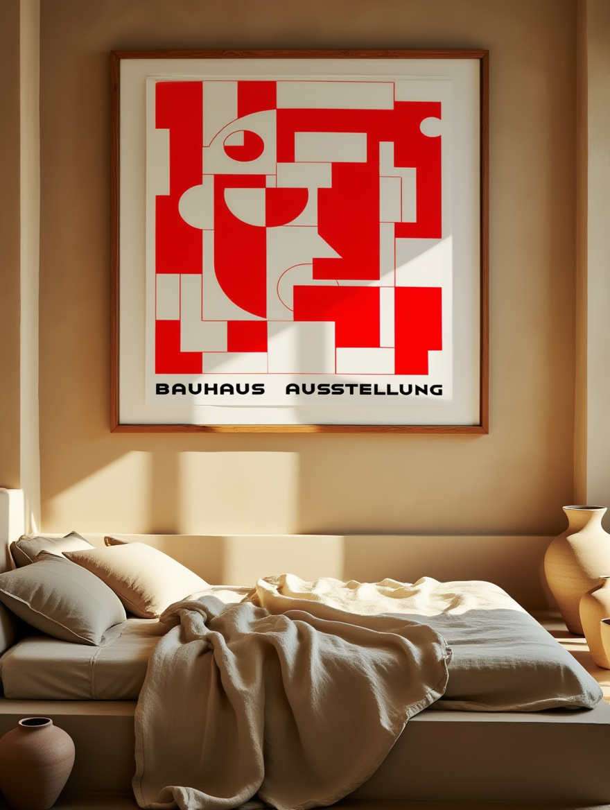White & Red Bauhaus Exhibition Poster – Modernist Art Print