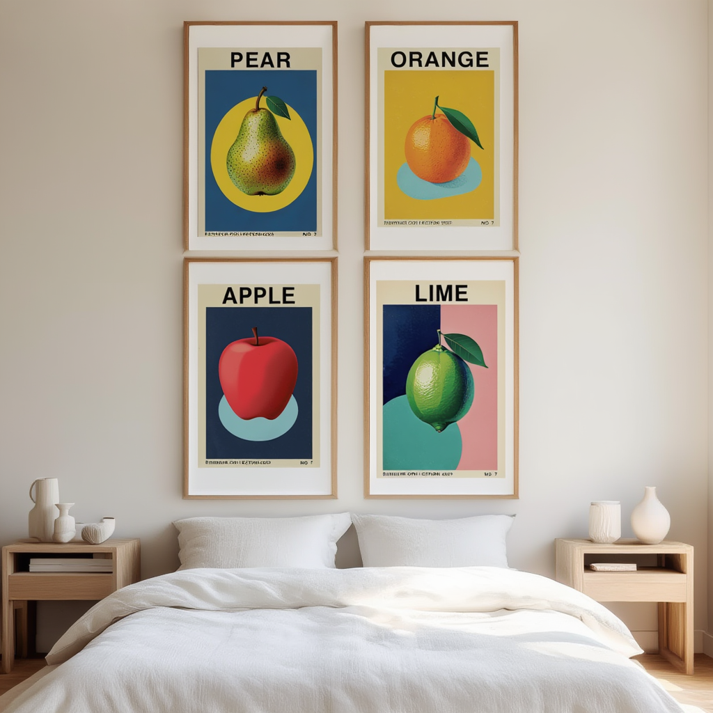 Set of 4 Bauhaus Fruit Prints – Apple, Lime, Orange & Pear - Hakyarts