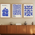 Set of 3 Blue Bauhaus Prints – Minimalist Geometric Wall Art