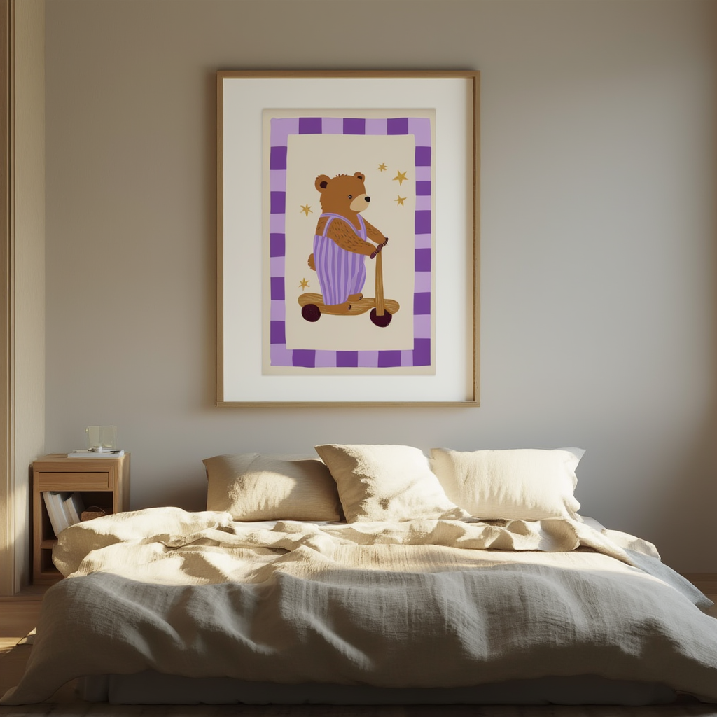 Bear on Scooter – Minimalist Wall Art Print