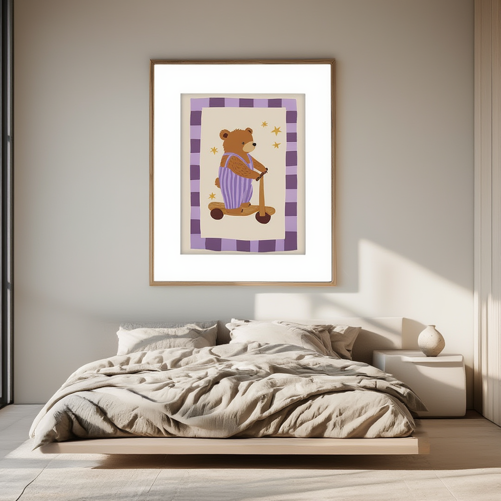 Bear on Scooter – Minimalist Wall Art Print