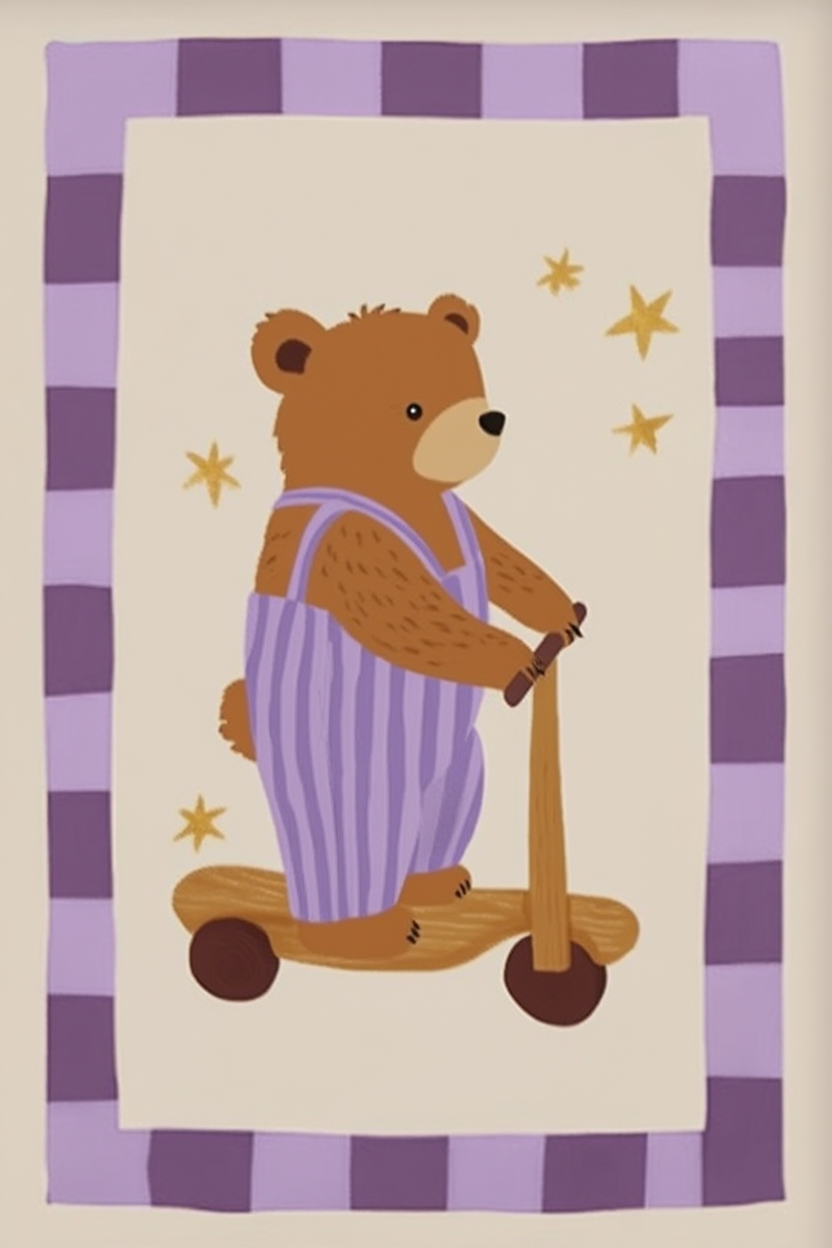 Bear on Scooter – Minimalist Wall Art Print