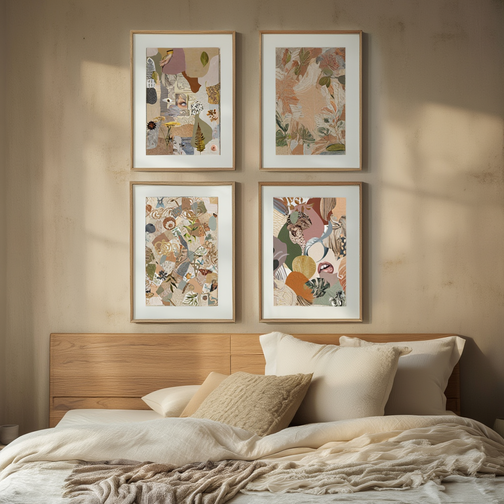 Set of 4 Eclectic Maximalist Prints – Bold, Layered Abstract Wall Art