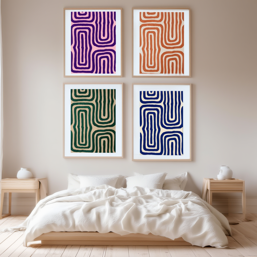 Set of 4 Geometric Blaze Prints – Modern Abstract Wall Art - Hakyarts