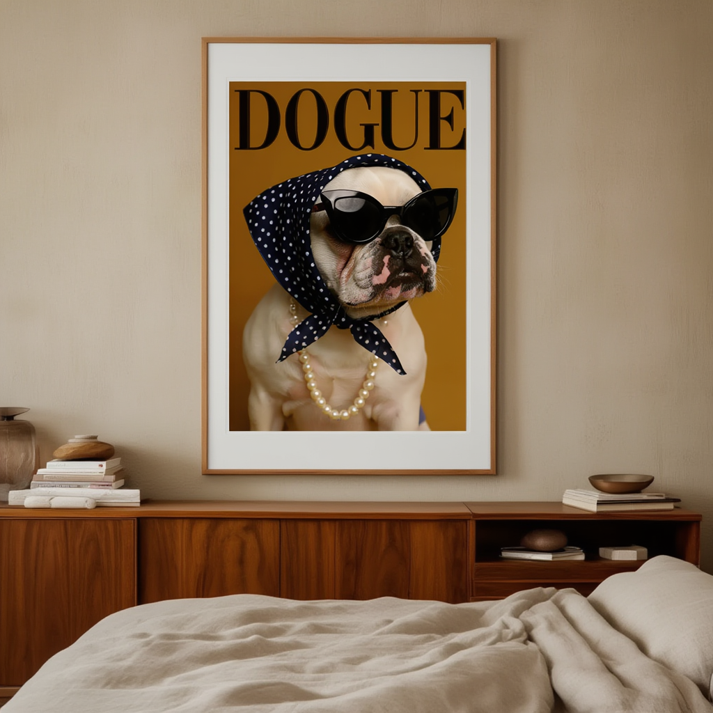 DOGUE – French Bulldog Mustard Wall Art Print | Bold Fashion Dog Poster | Minimalist Pet Decor
