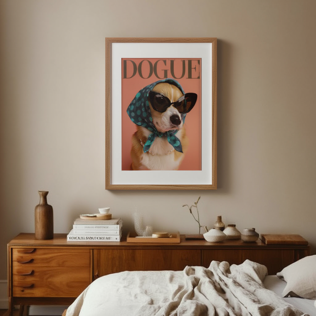 DOGUE – Corgi Coral Wall Art Print | Modern Fashion Dog Poster | Minimalist Pet Decor