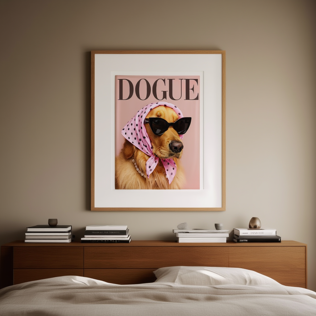 DOGUE – Golden Retriever Pink Wall Art Print | Chic Fashion Dog Poster | Minimalist Pet Decor