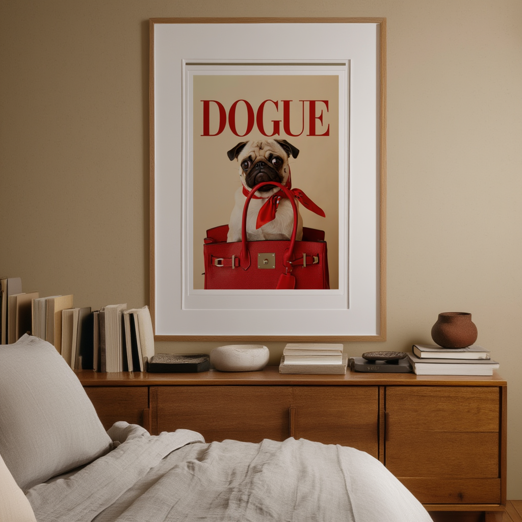 DOGUE – Pug Red Wall Art Print | Fashion Dog Poster | Bold Minimalist Pet Decor