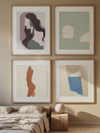 4 Geometric Abstract Portrait Prints – Dusty Pink & Gray Modern Wall Art for Living Room, Bedroom & Studio Decor - Hakyarts