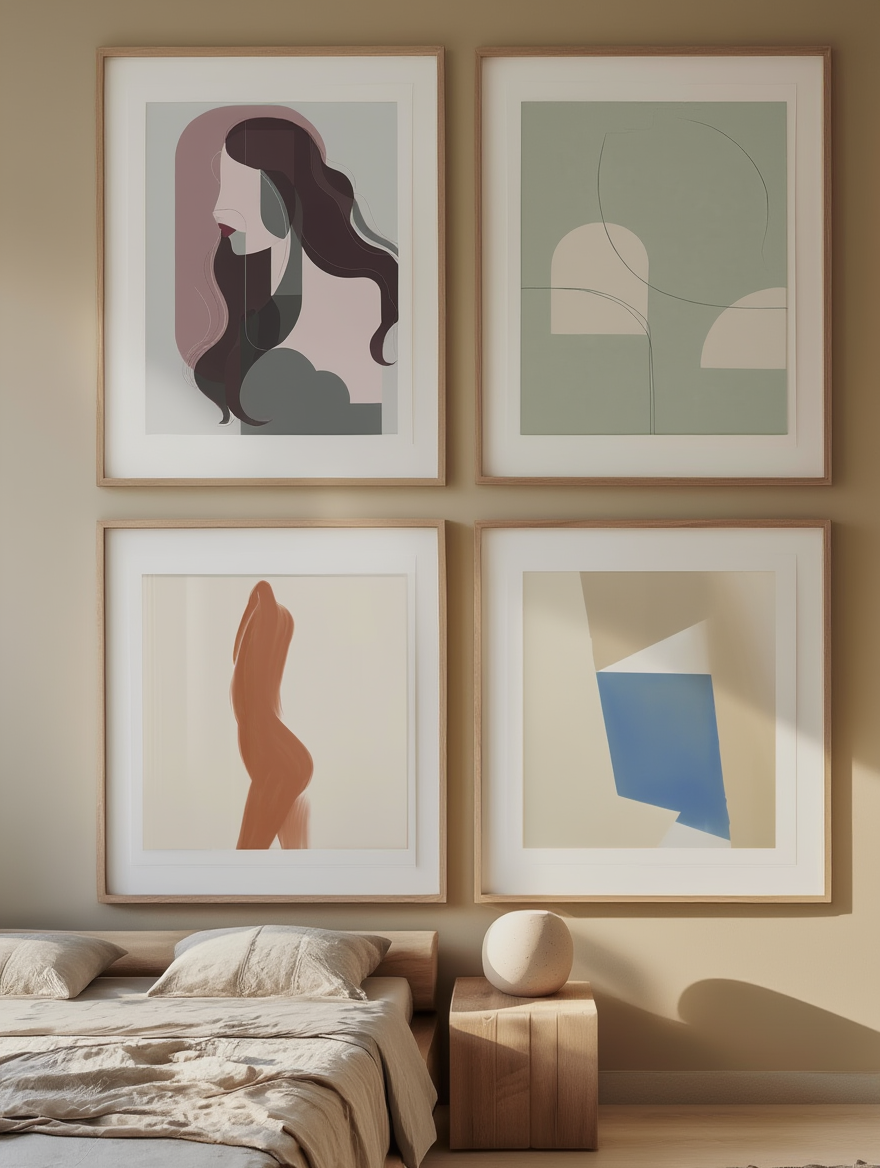 4 Geometric Abstract Portrait Prints – Dusty Pink & Gray Modern Wall Art for Living Room, Bedroom & Studio Decor - Hakyarts