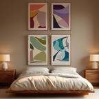 Set of 4 Abstract Shapes Prints – Plum Berry, Sunset, Cool Ocean & Earthy Greens
