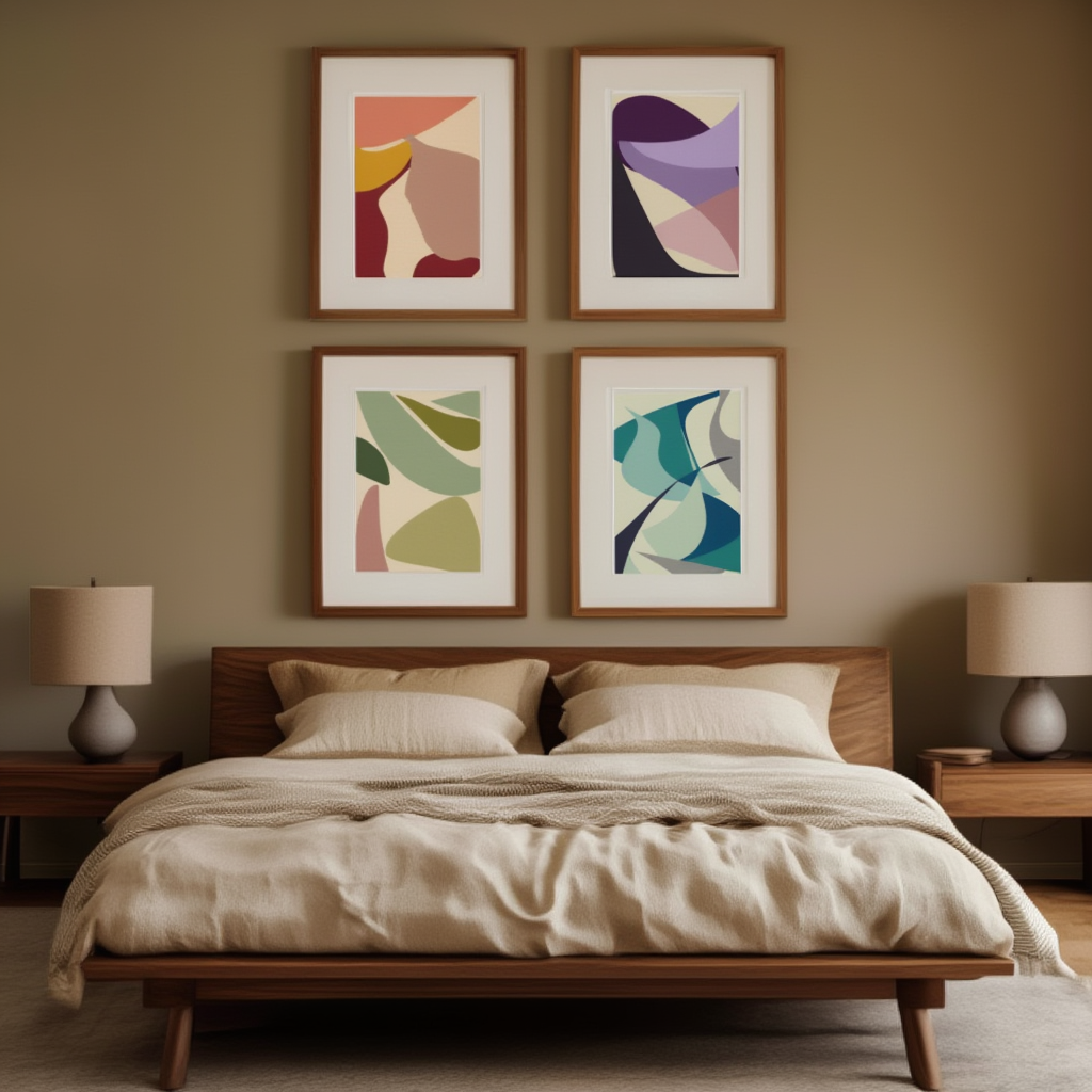 Set of 4 Abstract Shapes Prints – Plum Berry, Sunset, Cool Ocean & Earthy Greens